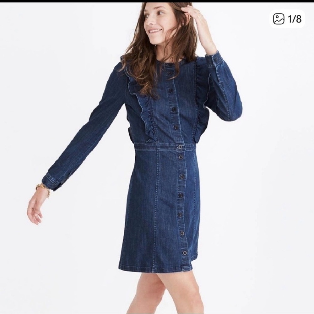 Madewell Indigo Ruffle-Trim Button Front Dress size 6